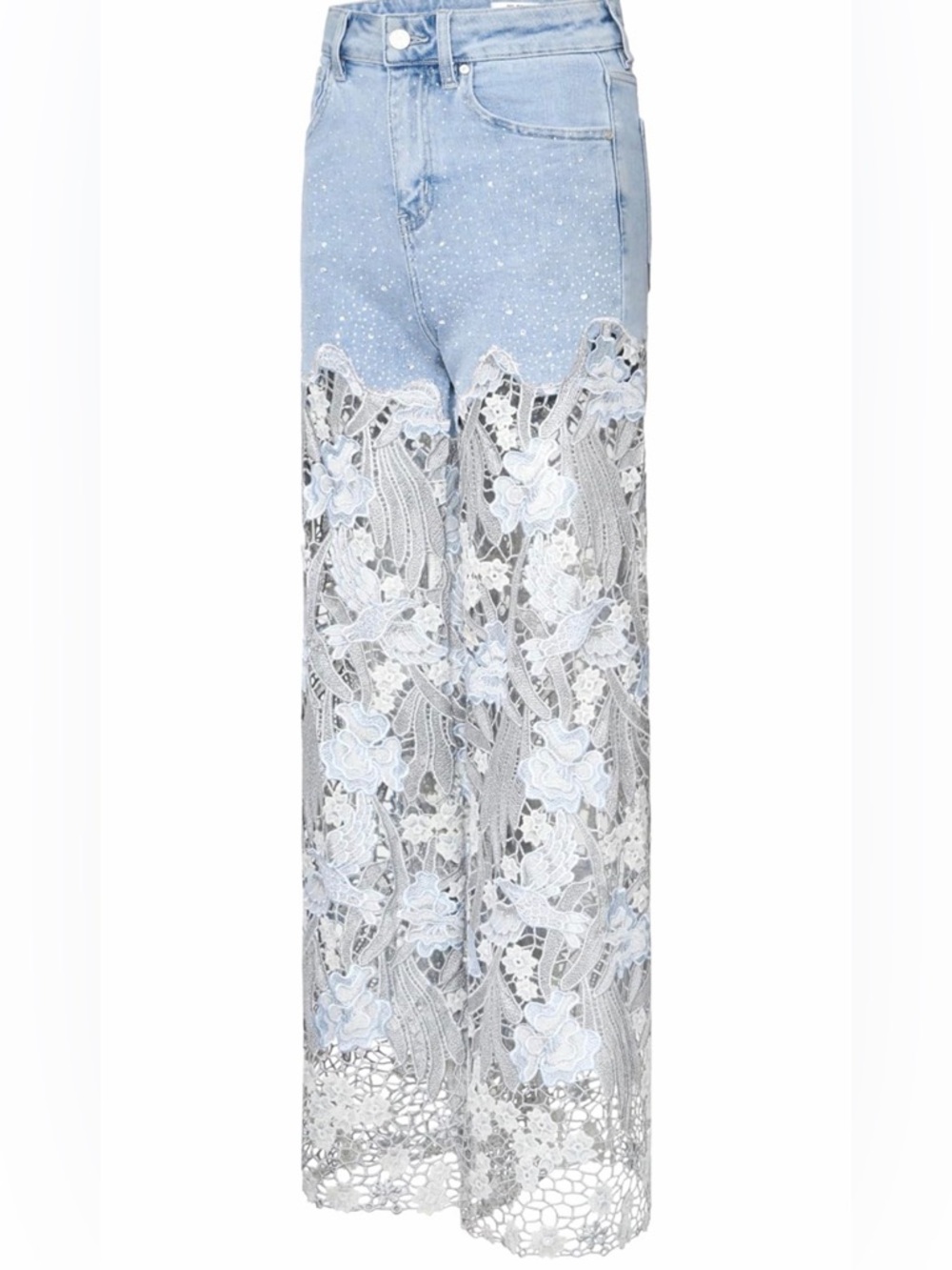 Lace Panel Rhinestone Straight-Leg Jeans size 29 - Picture 3 of 5